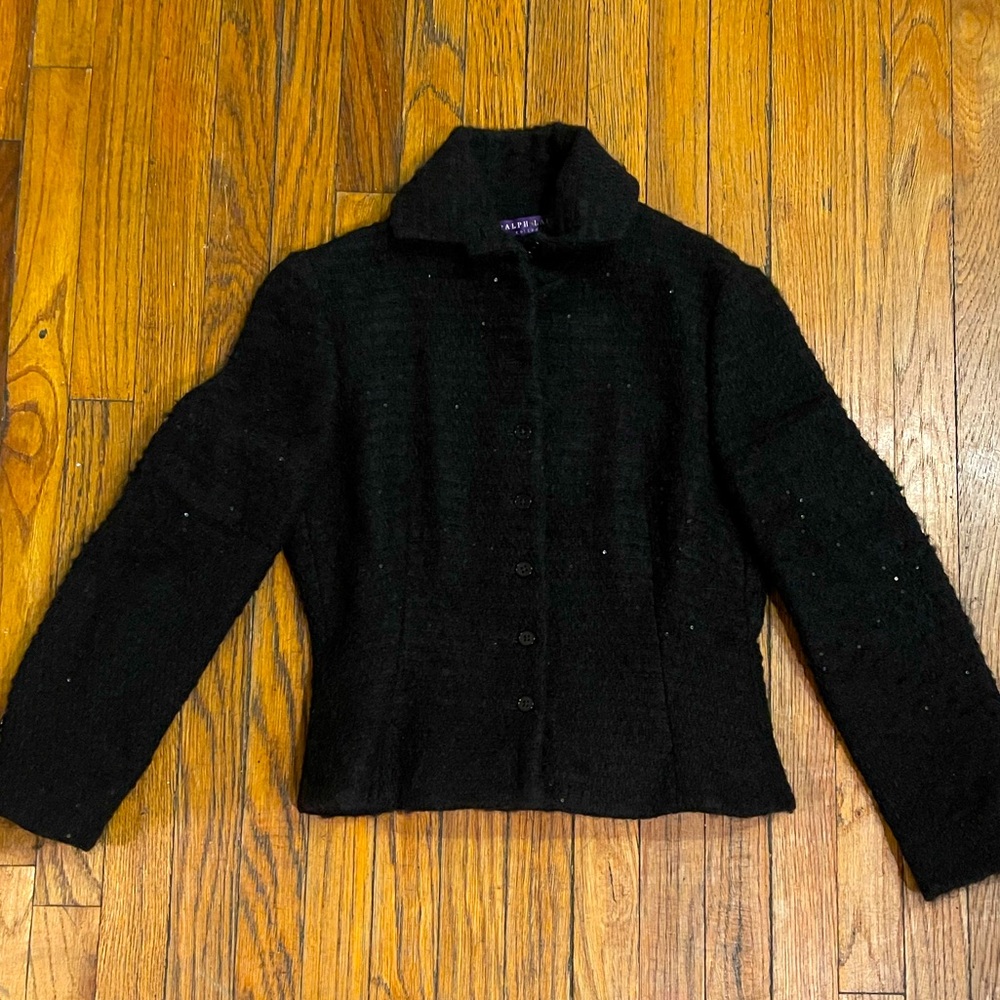 Ralph Lauren Collection Wool Peplum Jacket sparkling sequin on Black Wool